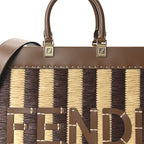 Paglia Pequin Vitello King Woven Medium Fendi Sunshine Shopper Tote Naturale Gianduia