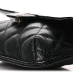 Caviar Fabric Foldable Tote Bag With Chain Black Multicolor