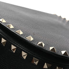 Grained Calfskin Rockstud Saddle Bag Black