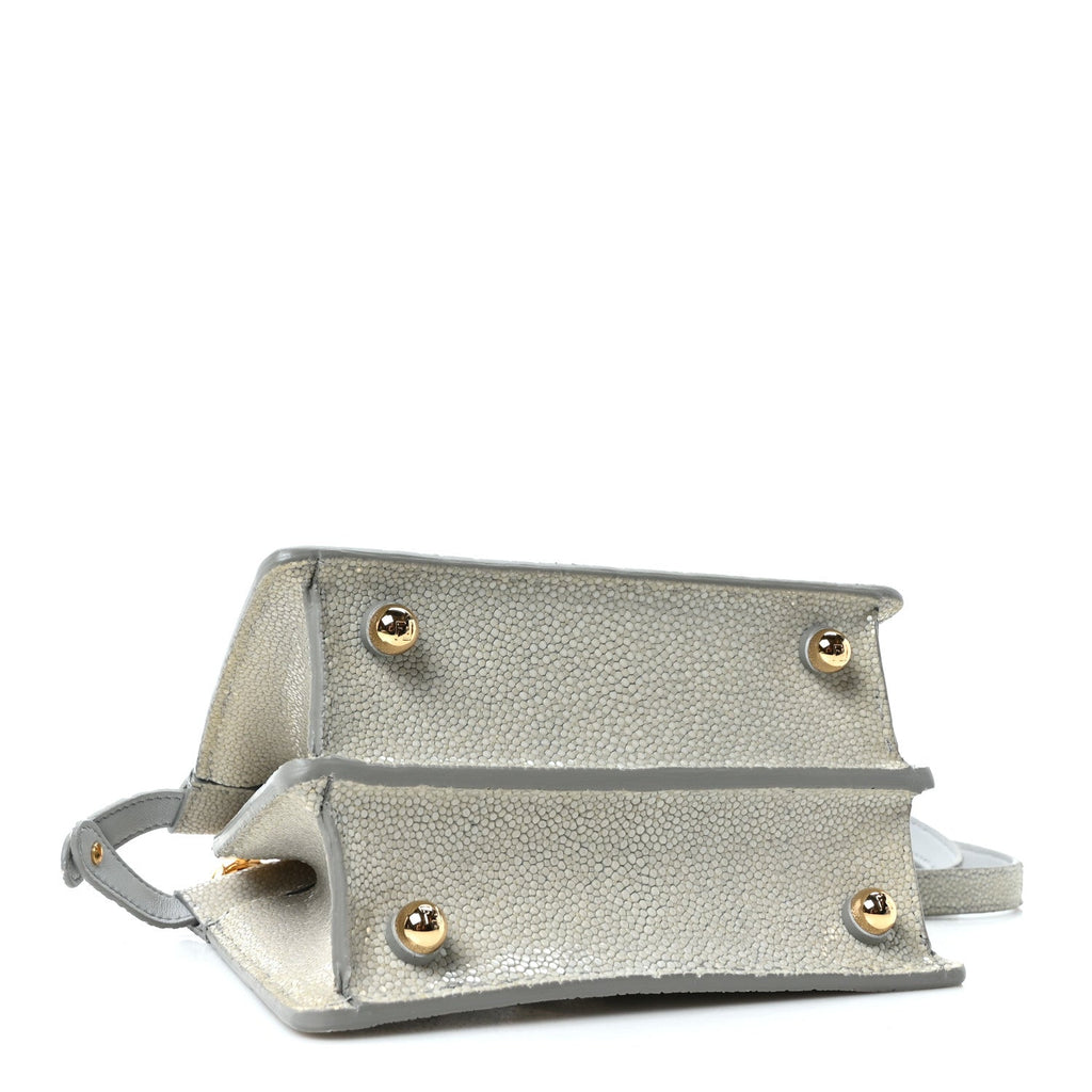 Stingray Shiny Nappa Petite Peekaboo I SEE U Satchel Pearl Grey