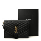 Grain De Poudre Matelasse Chevron Monogram Cassandre Flap Pouch Black