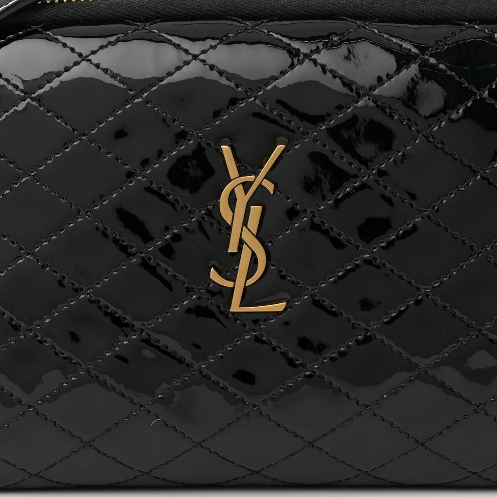 Patent Quilted Gaby Zipped Pouch Black