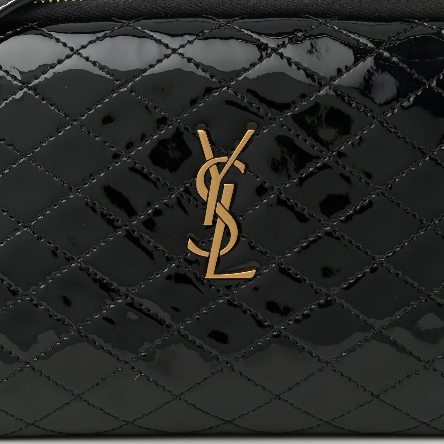 Patent Quilted Gaby Zipped Pouch Black