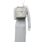 Iridescent Calfskin Chevron Quilted Small Urban Spirit Backpack Silver