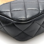 Suede Shiny Lambskin Quilted Phone Holder With Chain Black Beige