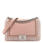 Calfskin Chevron Tweed Medium Boy Flap Pink