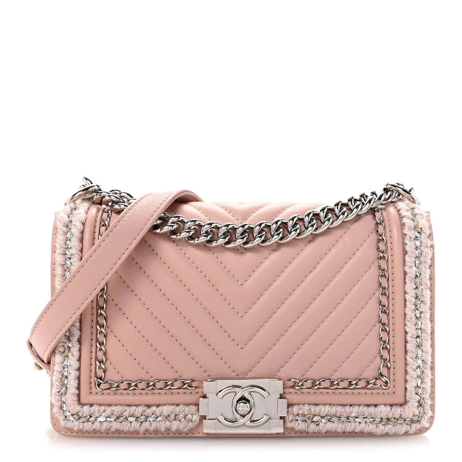 Calfskin Chevron Tweed Medium Boy Flap Pink