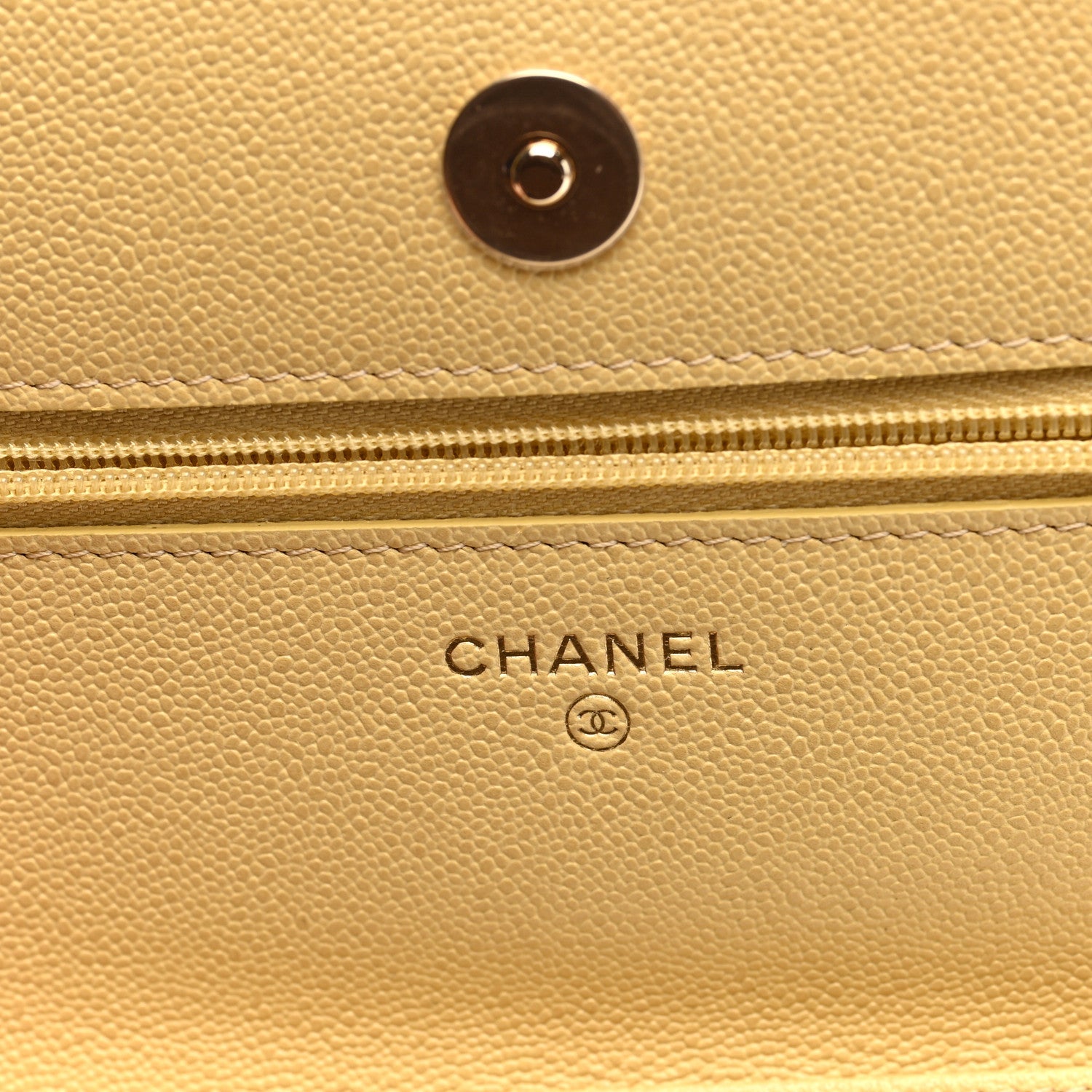 Caviar Quilted Studded CC Wallet on Chain WOC Yellow