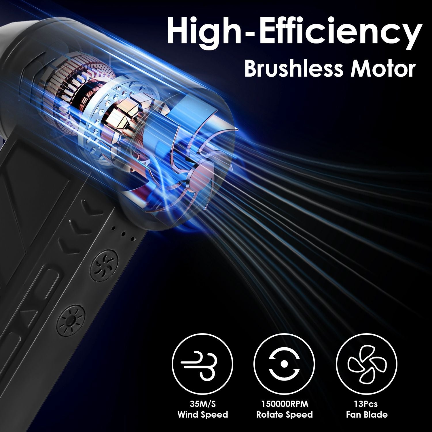 Compressed Air Duster with LED Light Up to 150000RPM Speed for PC Keyboard Cleaning High Speed Rechargeable Cordless Air Blower with 4 Speeds for Home Car Outdoor