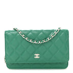 Caviar Quilted Wallet On Chain WOC Green