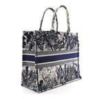 Canvas Embroidered Large Palm Tree Toile De Jouy Book Tote Blue