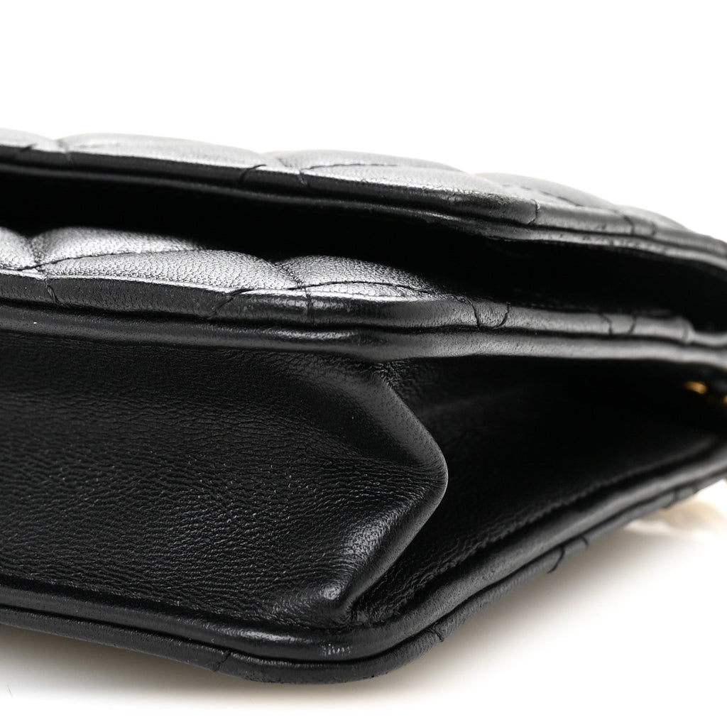 Lambskin Quilted Wallet On Chain WOC Black