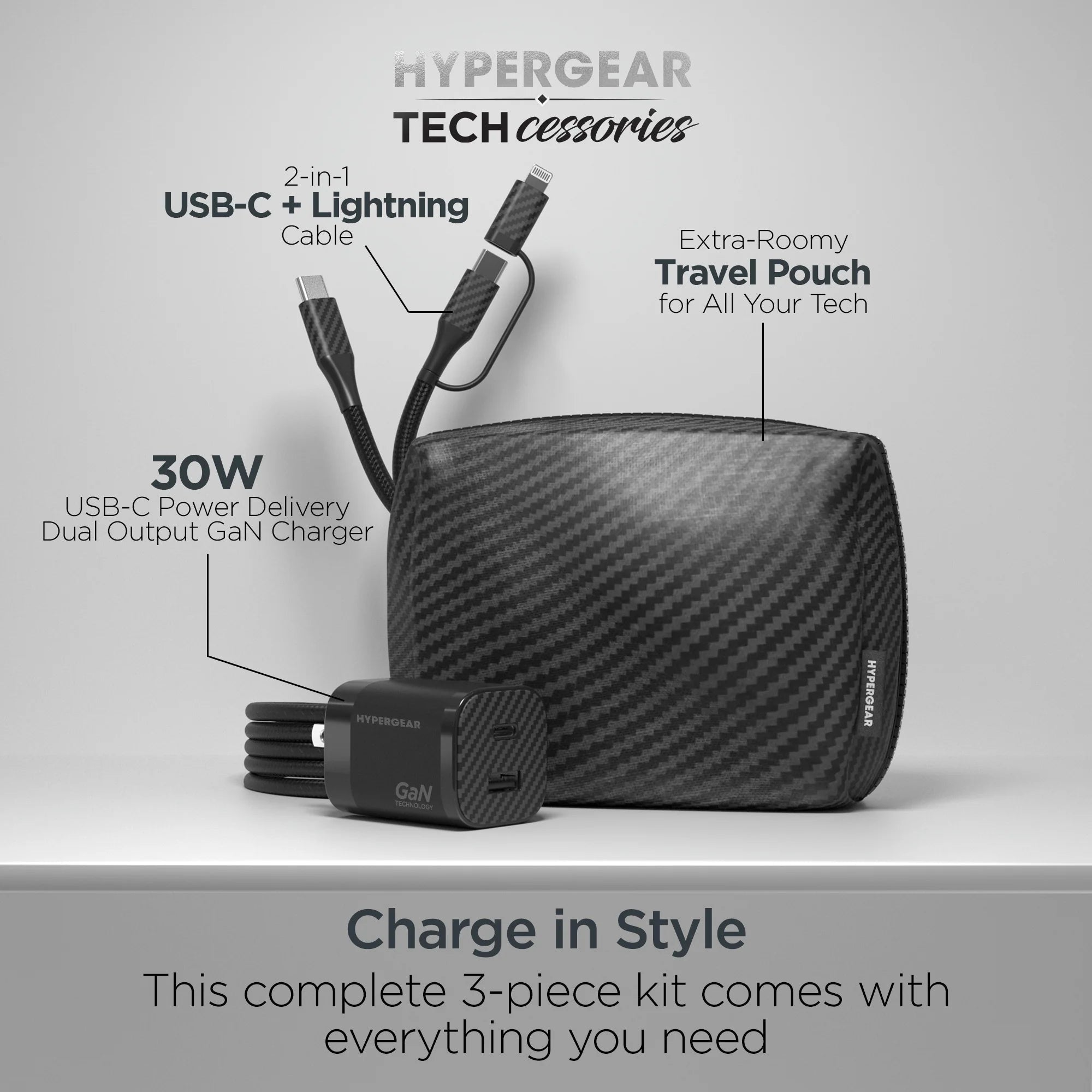 Techcessories 30W USB-C PD Charging Kit with Travel Pouch