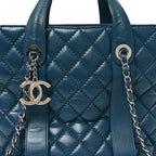 Lambskin Quilted Easy Carry Shopping Tote Blue