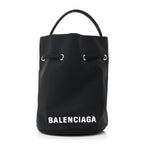 Recycled Sport Nylon Logo Embroidered Wheel Drawstring Bucket Bag Black White