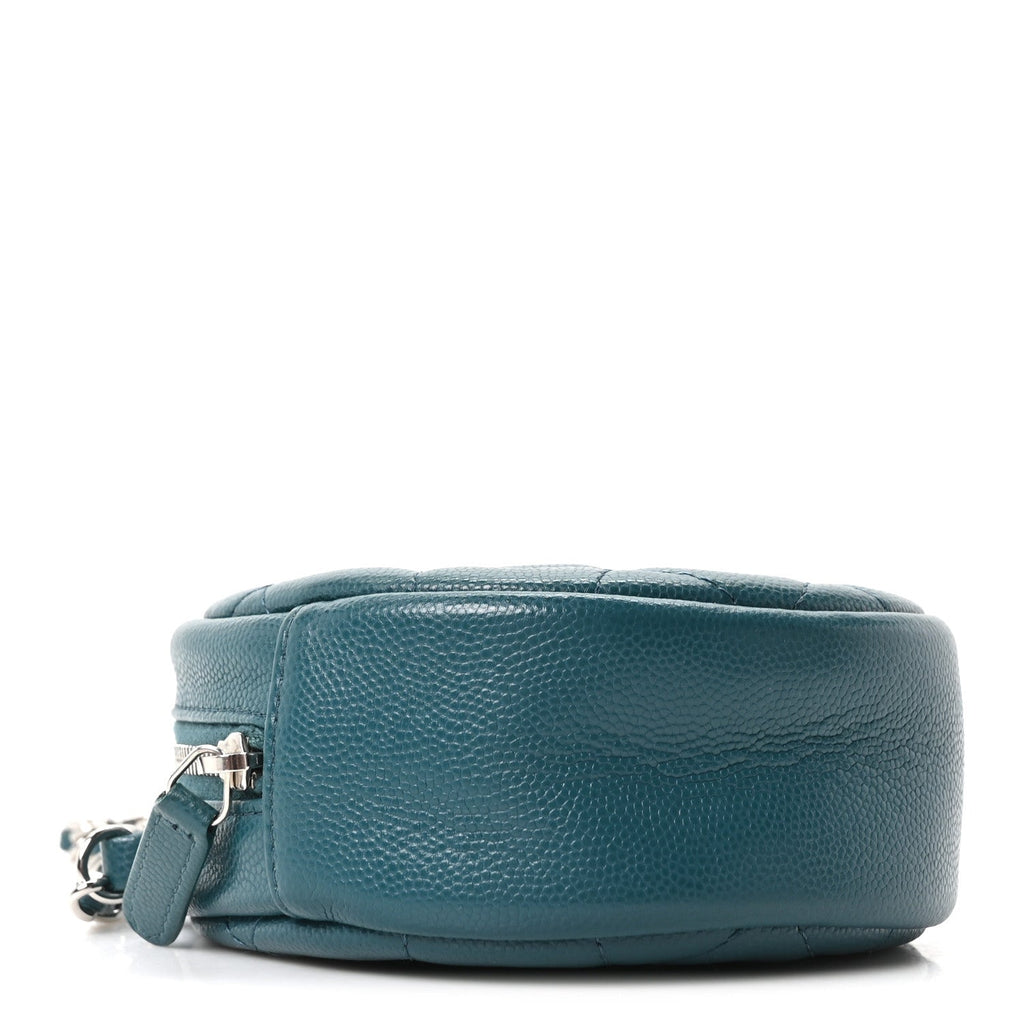 Caviar Quilted Round Clutch With Chain Green