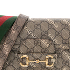 X BALENCIAGA GG Supreme Monogram Web Logo Print Mini Horsebit 1955 Shoulder Bag Beige Ebony