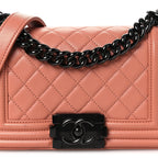 Calfskin Quilted Small Boy Flap Light Pink