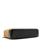 Suede Calfskin Shiny Lambskin Quilted Top Handle Slim Vanity Case With Chain Beige Black