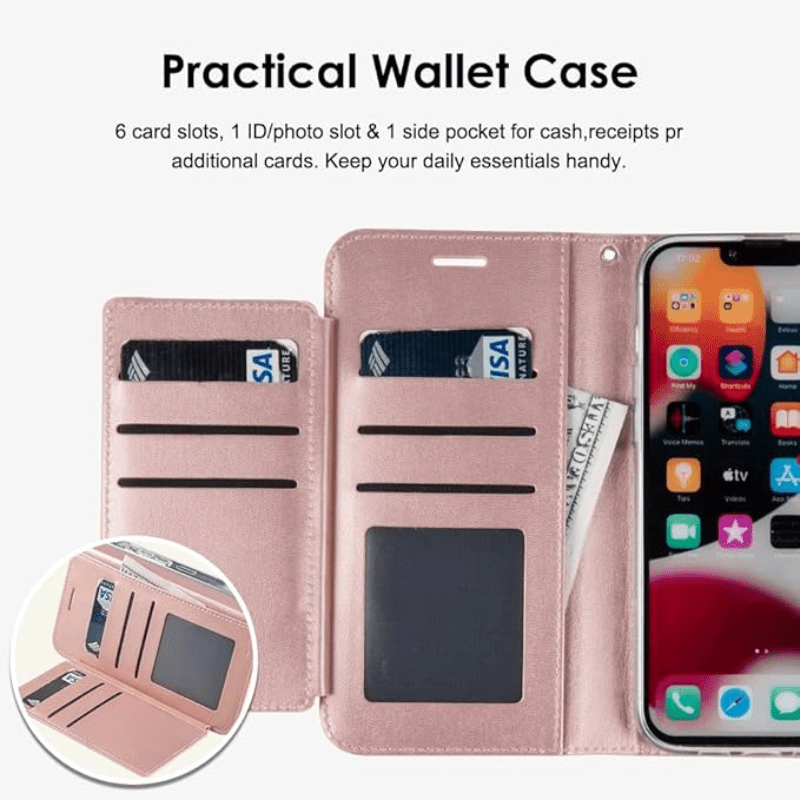 Entronix Case Compatible with iPhone 12/12 Pro - Foldable Leather Wallet, Card Holder & Lanyard