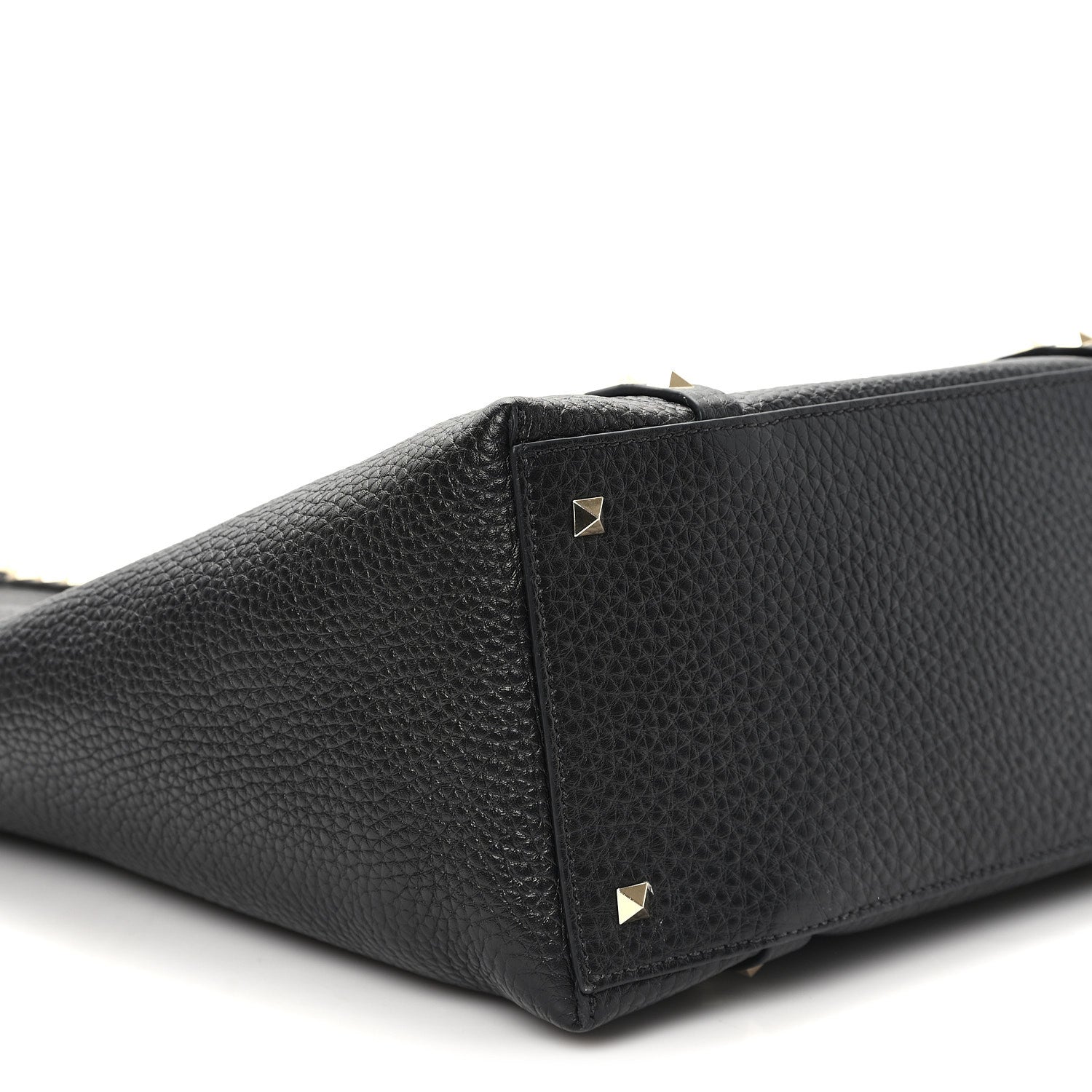 Grained Calfskin North South Rockstud Tote Black