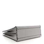 Grained Calfskin Medium Rockstud Double Handle Horizontal Tote Pastel Grey