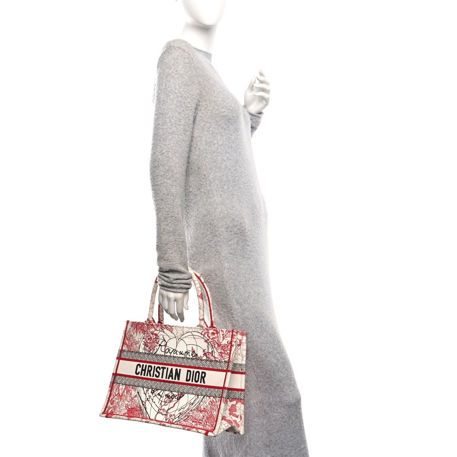 Canvas Embroidered Medium Dioramour D-Royaume Book Tote Red Multicolor