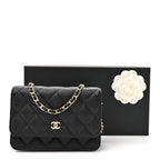 Caviar Quilted Mini Wallet On Chain WOC Black