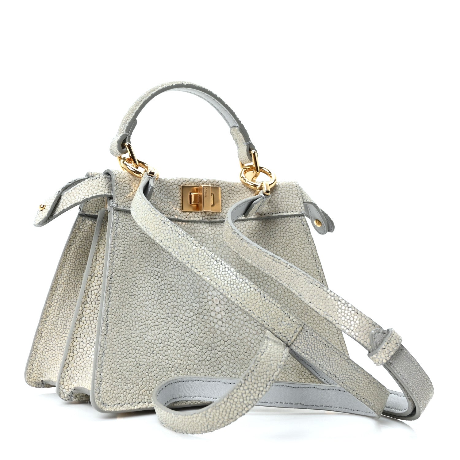 Stingray Shiny Nappa Petite Peekaboo I SEE U Satchel Pearl Grey