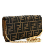 Fabric Jacquard FF 1974 Continental Wallet On Chain Tobacco Moro