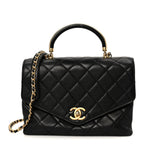 Calfskin Quilted Small Gold Top Handle Flap Black