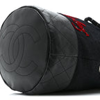 Wool Calfskin Embroidered Paris Hamburg Drawstring Backpack Black