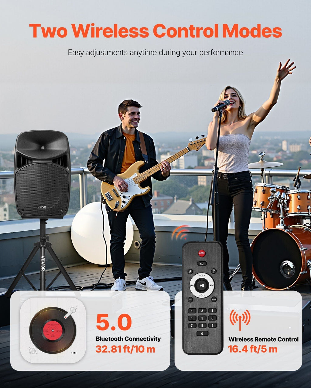 Portable PA System, 2000W (PMPO) Powered, Sound System Set with 3 Channel Mixer, Dual Speakers, Wireless Bluetooth, Microphone, Compact Stands, USB & SD Inputs, Remote Control, for DJs Events