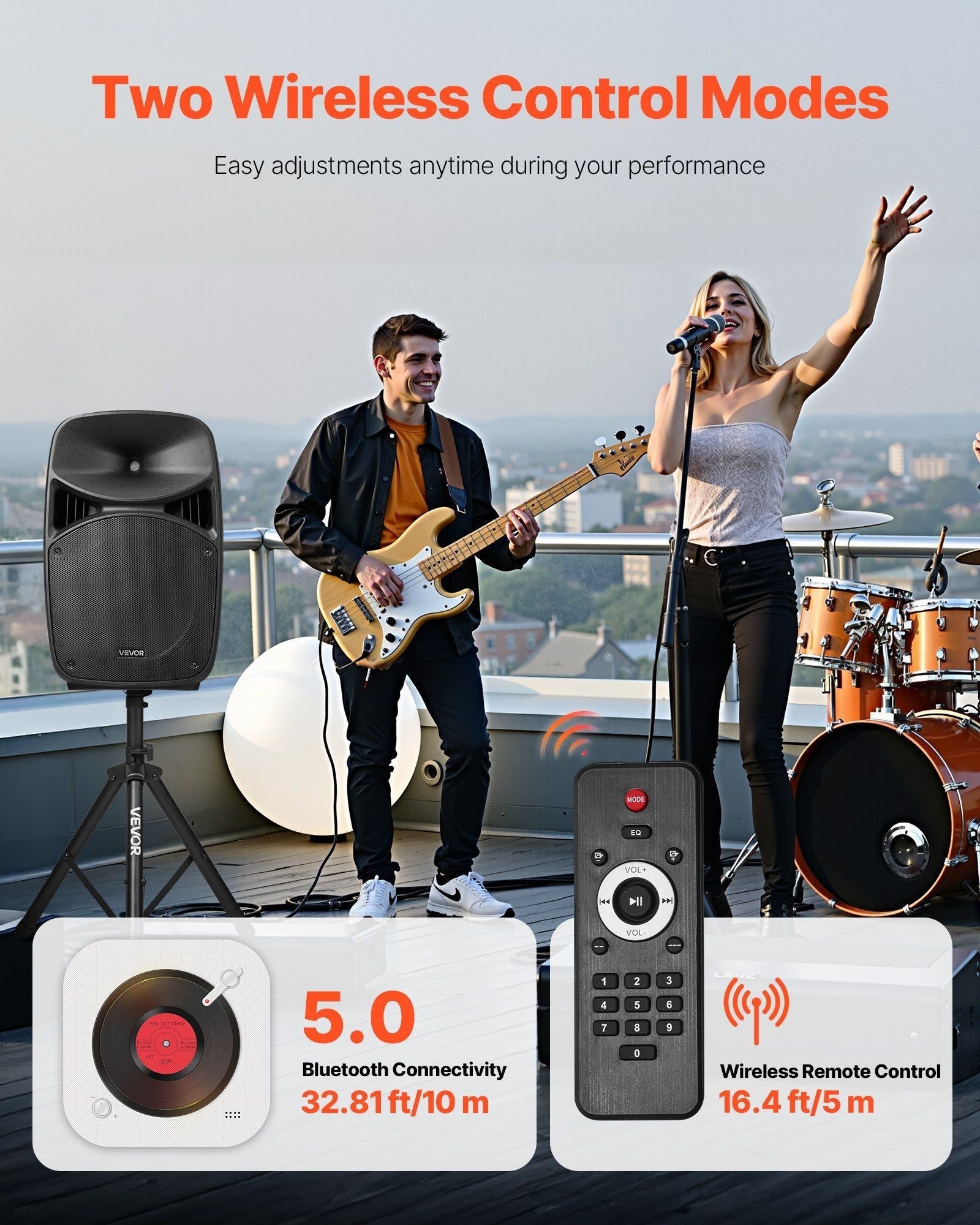 Portable PA System, 2000W (PMPO) Powered, Sound System Set with 3 Channel Mixer, Dual Speakers, Wireless Bluetooth, Microphone, Compact Stands, USB & SD Inputs, Remote Control, for DJs Events