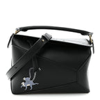 X SUNA FUJITA Satin Calfskin Small Lemur Puzzle Edge Bag Black