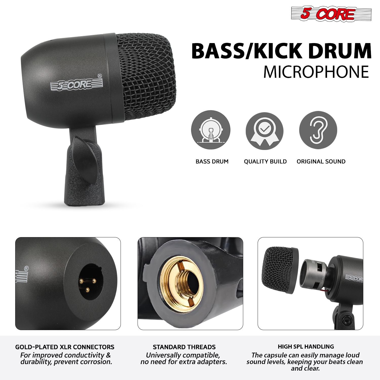 Drum Microphone Kit 7Pc All Metal Drummer Mics Tom/Snare & Cymbals Wired Instrument Drums Set