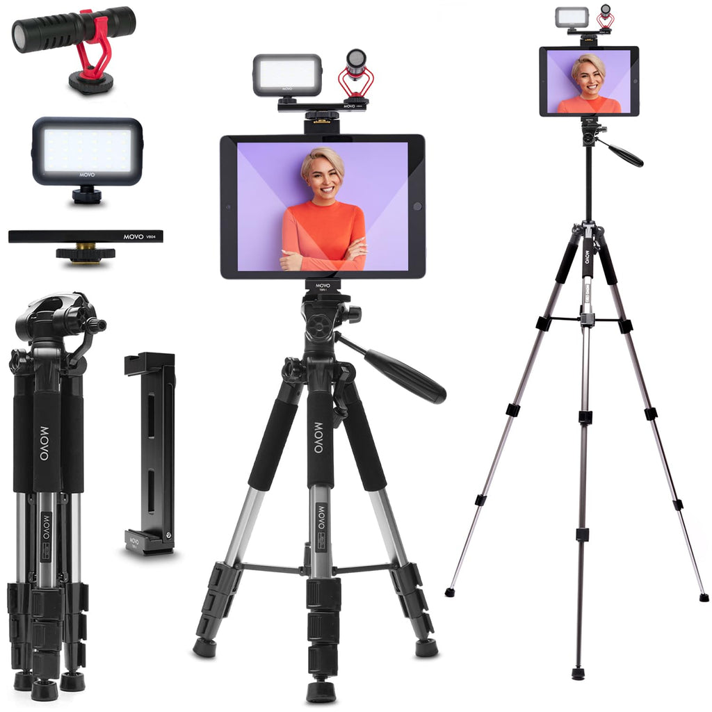 Movo Tablet Vlogging Kit for iPad with Mic, Light, Full-Size Tripod