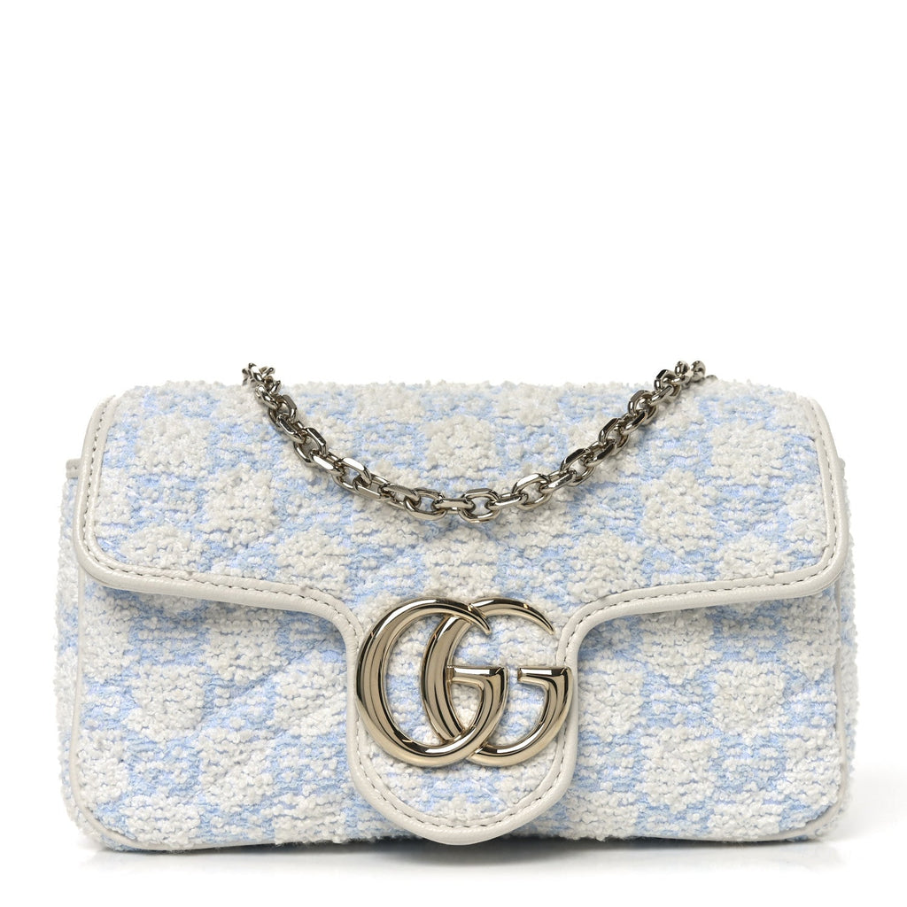 Sponge Boucle Matelasse Mini GG Marmont Shoulder Bag White Light Blue Grey
