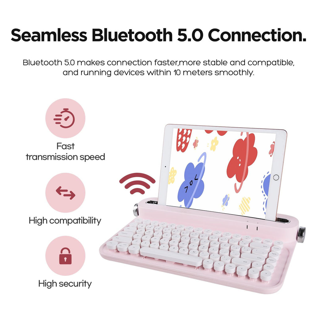 ACTTO B305 Wireless Typewriter Keyboard, Retro Bluetooth Aesthetic Keyboard with Integrated Stand for Multi-Device
