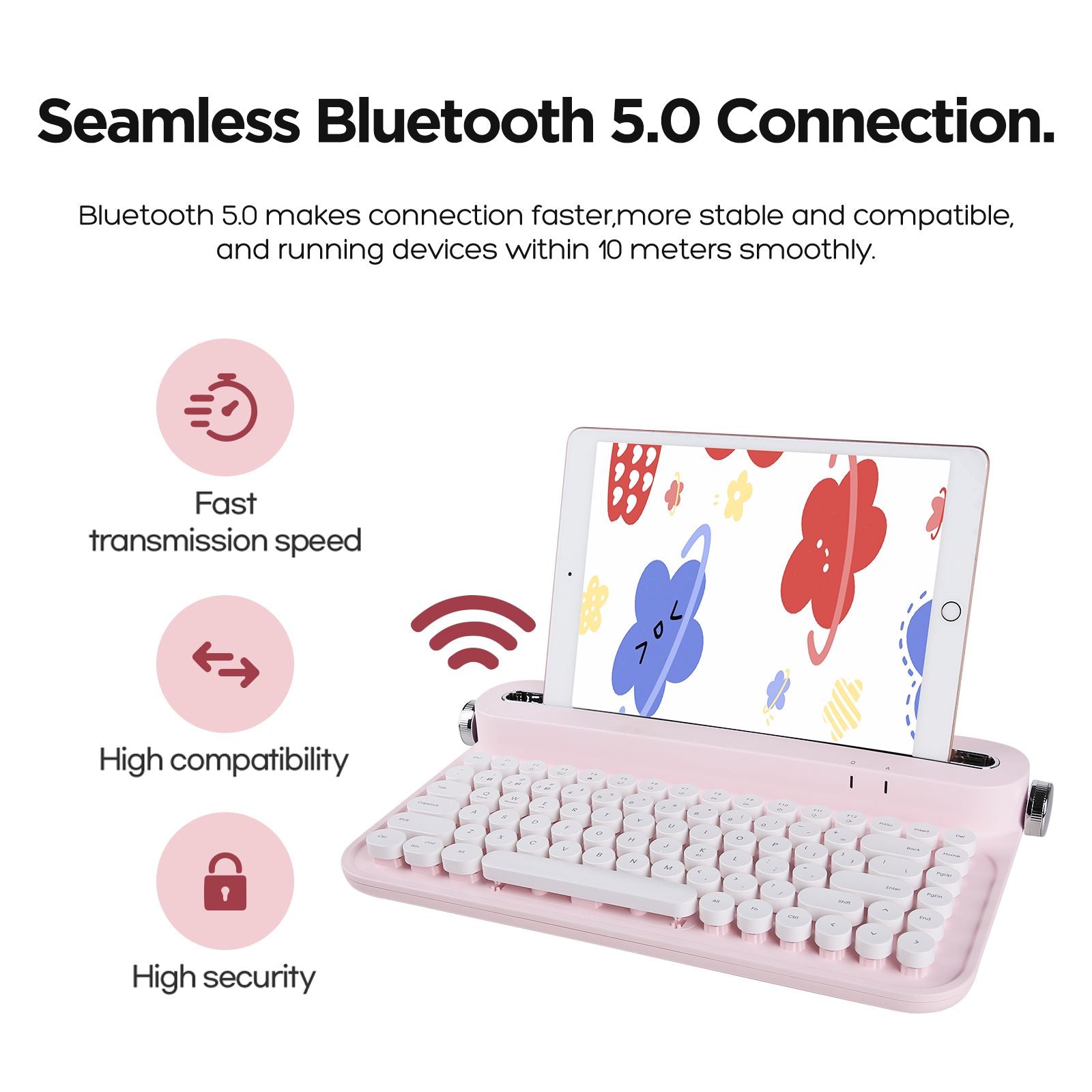 ACTTO B305 Wireless Typewriter Keyboard, Retro Bluetooth Aesthetic Keyboard with Integrated Stand for Multi-Device