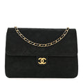 Suede Quilted Medium Single Flap Black