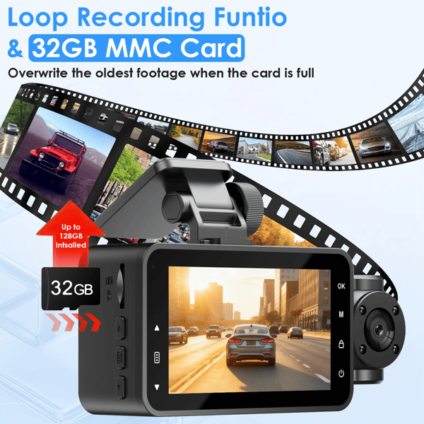 3 Channel Dash Cam for Cars, 1080P Full HD Front Camera (140° Wide View) with 480P Interior & Rear Cameras, 360° Vehicle Protection, Picture-in-Picture Display for Collision Evidence