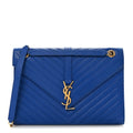 Grain De Poudre Matelasse Chevron Large Monogram Satchel Blue Majorelle