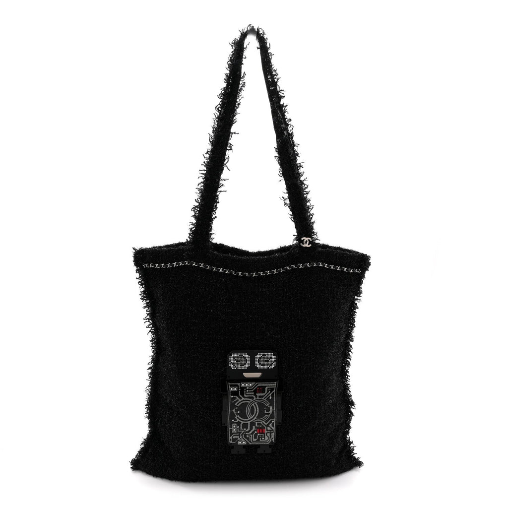 Tweed Resin Strass Large Robot Shopping Bag Black