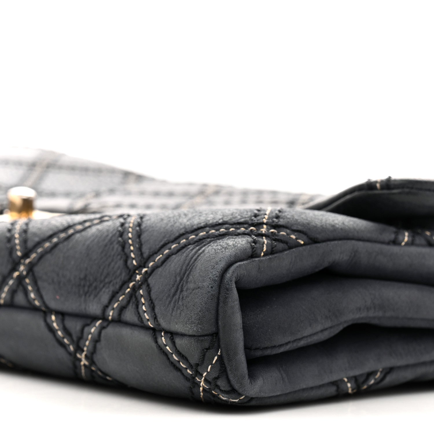 Iridescent Calfskin Triple Stitched Medium Flap Navy