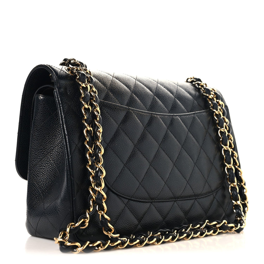 Caviar Quilted Jumbo Double Flap Black