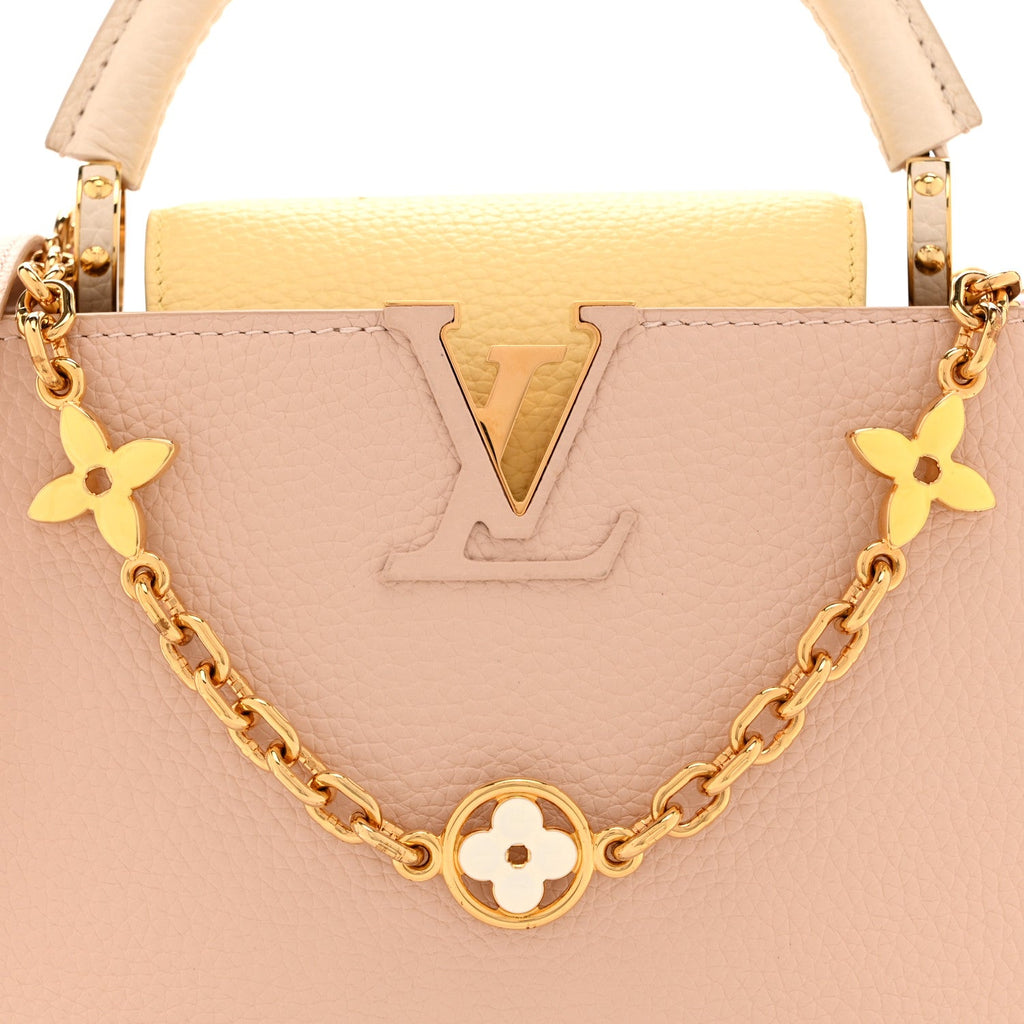 Taurillon Enamel Flower Chain Capucines BB Beige Yellow Creme