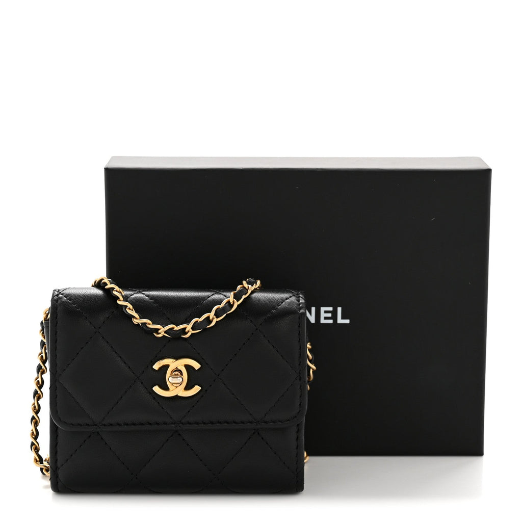 Lambskin Quilted Pearl Crush Clutch With Chain Black