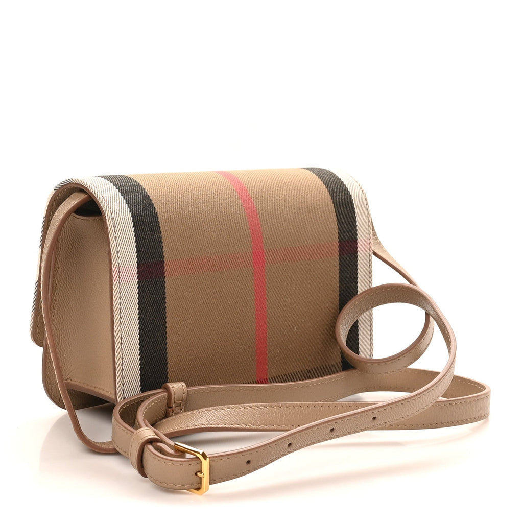 Grained Calfskin House Check Small Madison Shoulder Bag Chestnut Beige