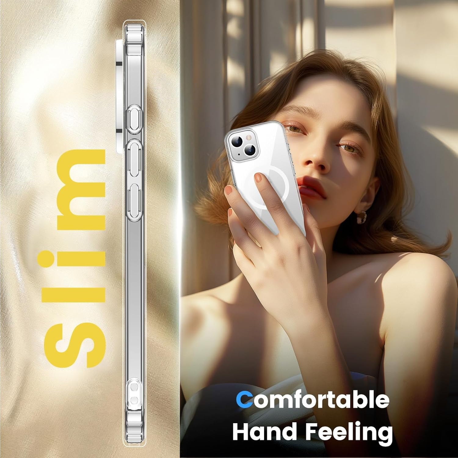 Entronix [Magnetic] Case Compatible with iPhone 14 - [Hard Back] Slim Clear